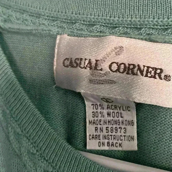 Casual Corner wool blend sage green sweater with collar detail - Picture 2 of 6